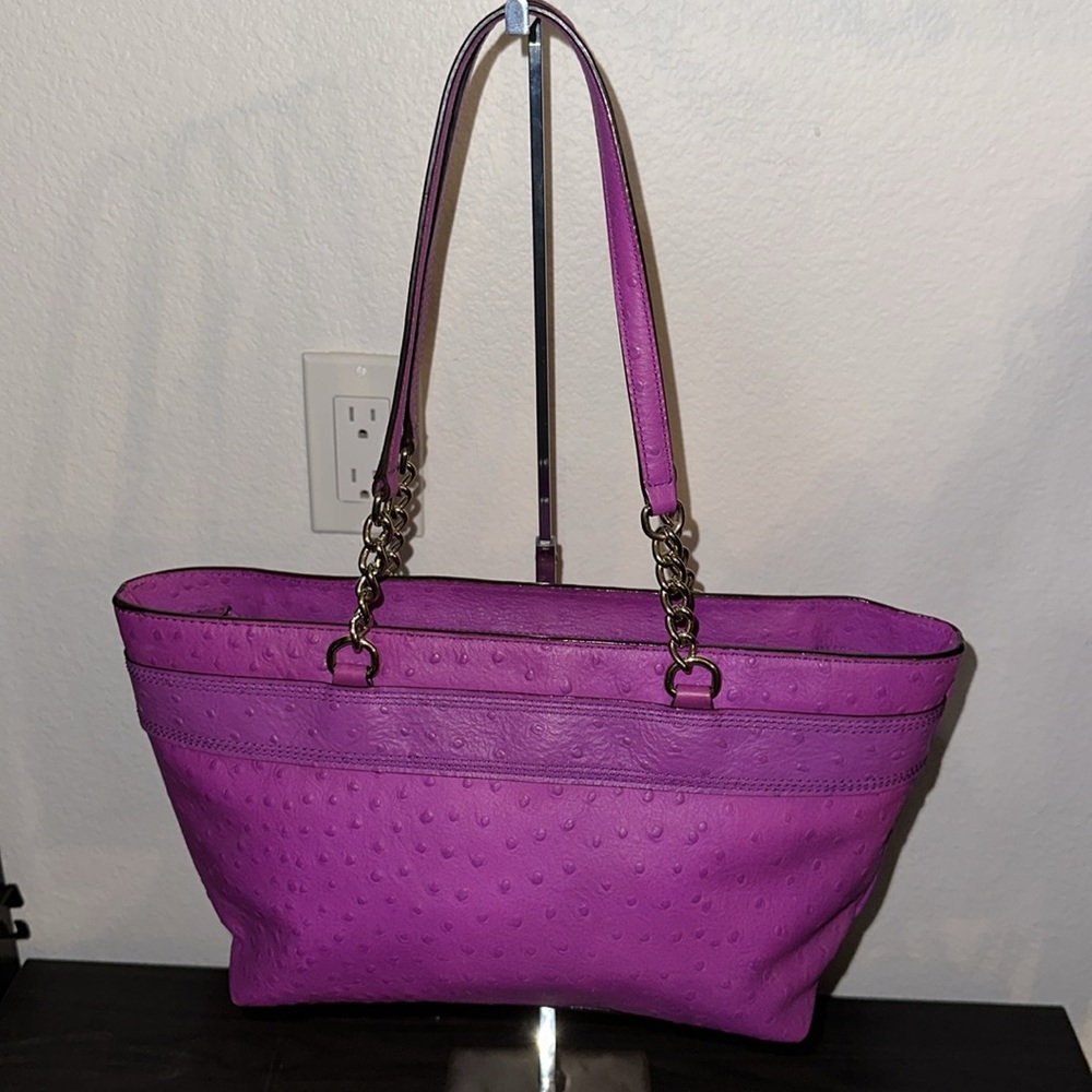 Kate Spade Rose Avenue Embossed Ostrich Leather Bow Tote Bag Baja Rose Purple - Picture 9 of 16